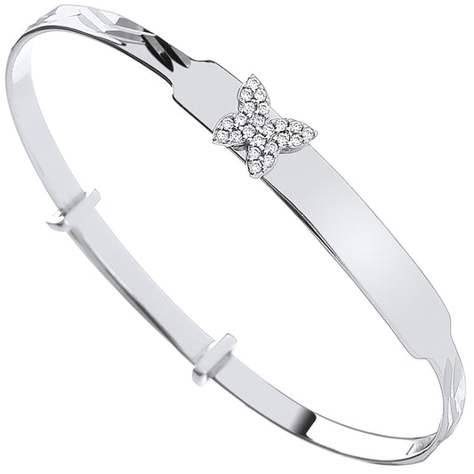 Silver CZ Butterfly Expandable ID Baby Bangle