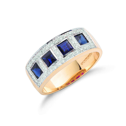 9ct Y/G 0.22ctw Diamond & 0.60ctw Blue Sapphire Eternity Ring
