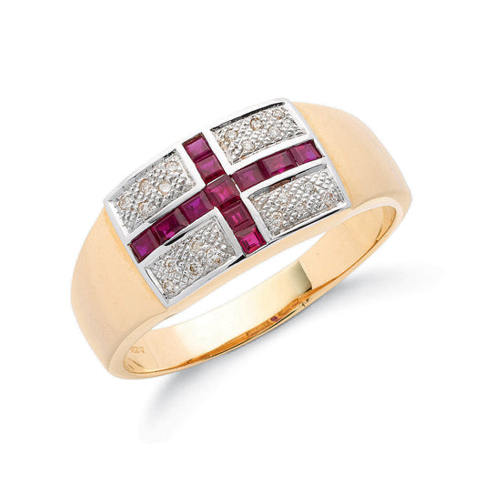 9ct Y/G 0.10ct Diamond & 0.70ct Ruby Saint George Ring