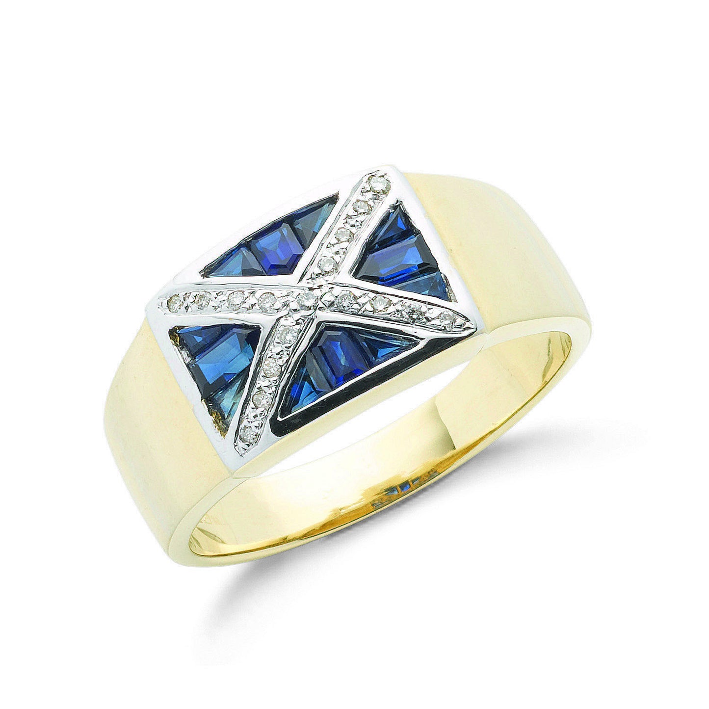 9ct Y/G 0.10ct Diamond & 0.80ct Blue Sapphire Scotland Ring