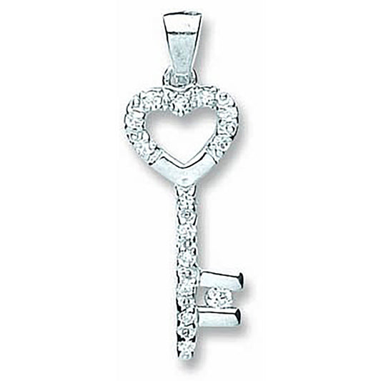 Silver Cz Key Drop Pendant