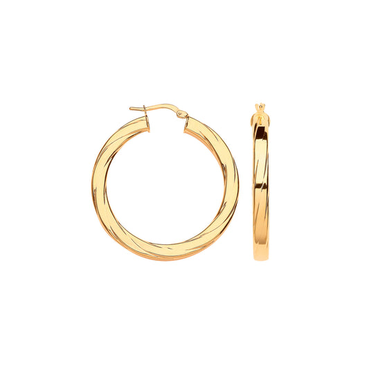Y/G 38mm Square Tube Ribbed Hoop Earrings