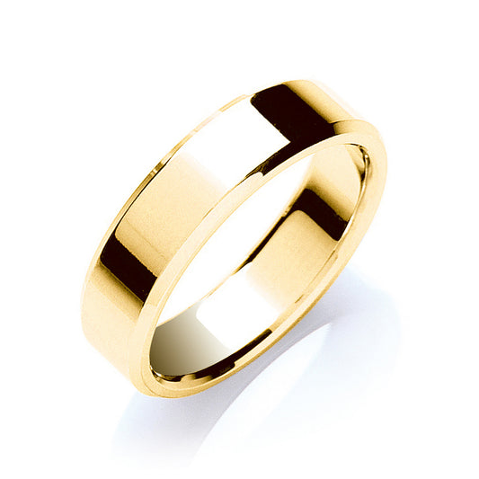 6mm Flat Court Bevelled Edge Wedding Band