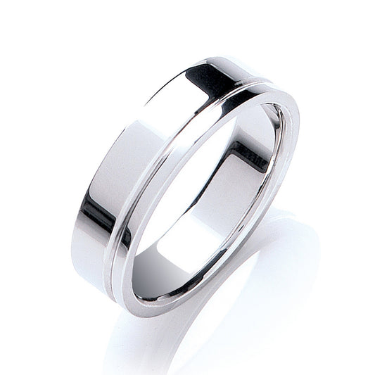 6mm Flat Court Side Groove Wedding Band