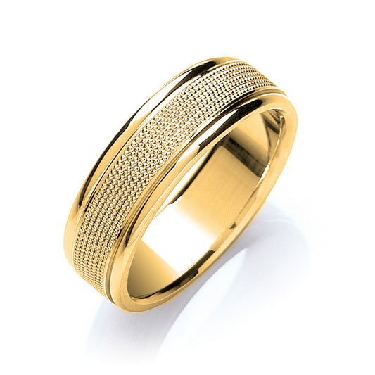 7mm Flat Court Mill Grain Centre Wedding Band