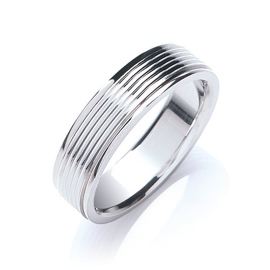 6mm Flat Court Ribbed Wedding Band