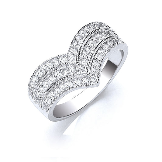Silver Pave Set Cz Triple Wishbone Ring