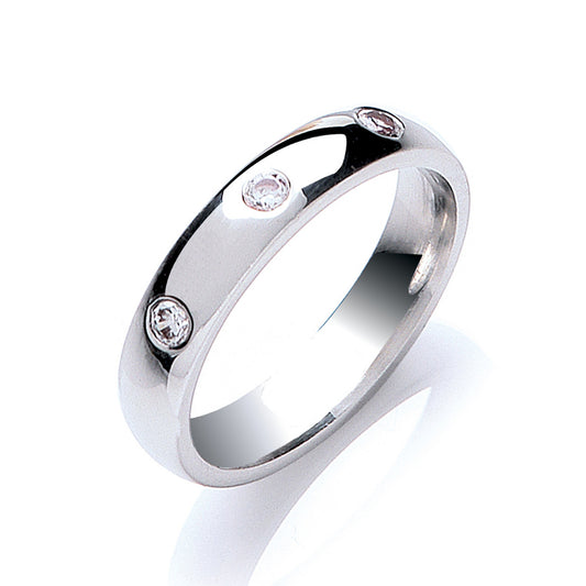 0.12ctw 3st Brilliant Cut Diamond Set 4mm Court Wedding Band