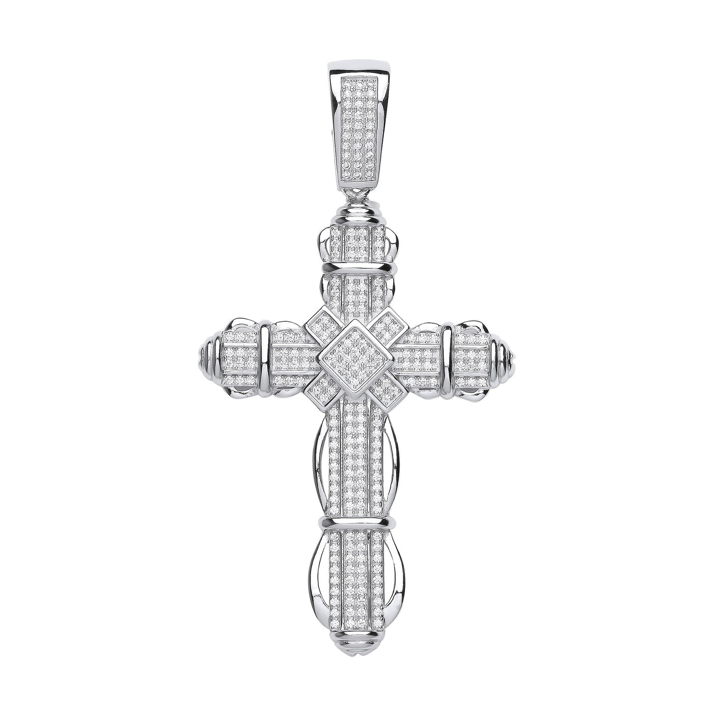 Silver Big Fancy CZ Cross