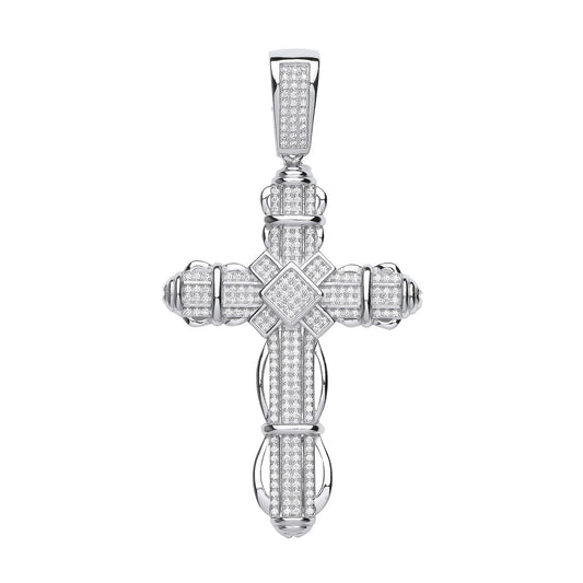 Silver Big Fancy CZ Cross