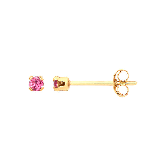 9ct Y/G 2mm Claw Set Pink Crystal Studs
