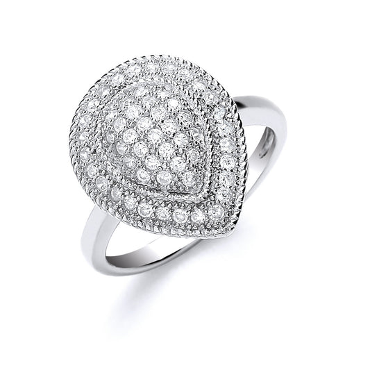 Silver Cluster Teardrop Shape Cz's Ring