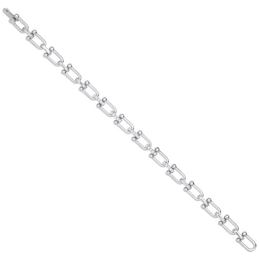 Silver Bike Lock Link with CZs Ladies Bracelet