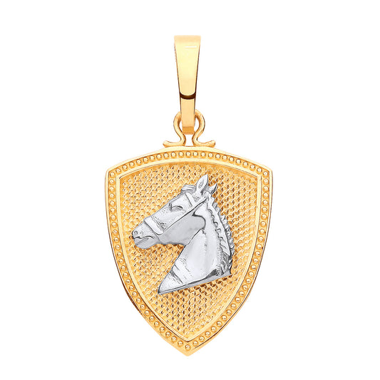 Y W/G  Horse Head & Shield Pendant