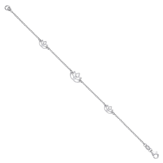 Silver Lotus Flowers Ladies Bracelet