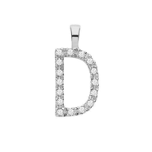 9ct White Gold 0.06ct Diamond D Initial