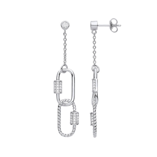 Silver Paper Clip CZ Drop Earrings