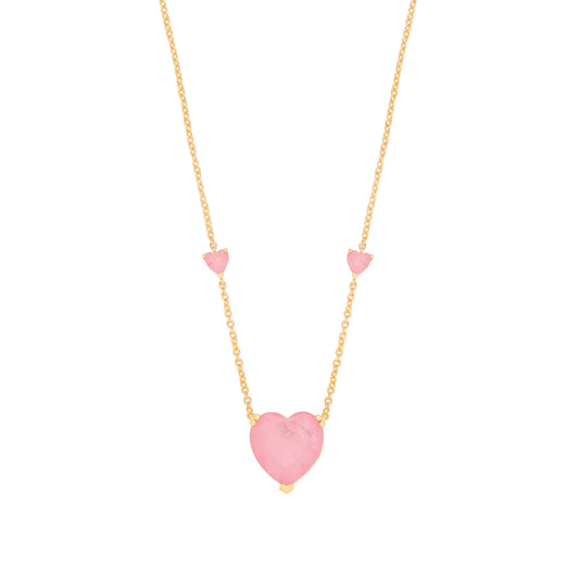 Silver YG Plated, Pink Heart Necklace