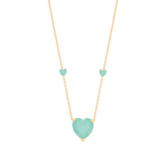 Silver YG Plated, Green Heart Necklace