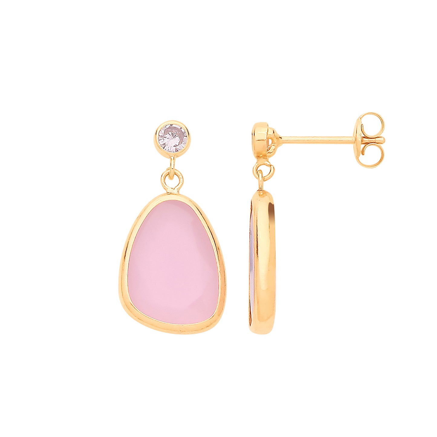9ct Y/G CZ and Pink Glass Drop Studs