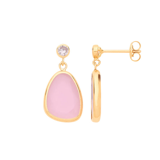 9ct Y/G CZ and Pink Glass Drop Studs