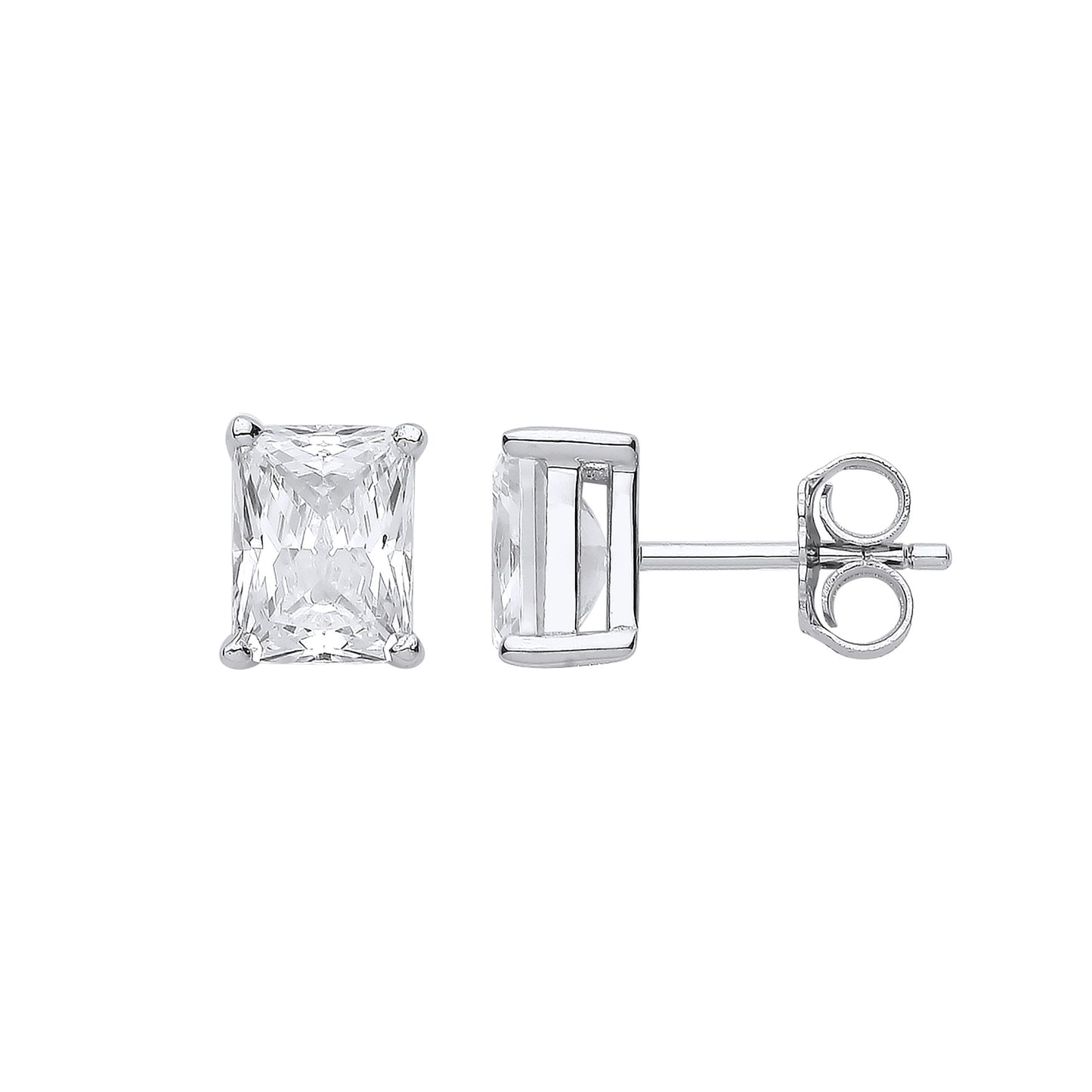 Silver CLEAR CZ Emerald Cut Stud Earrings