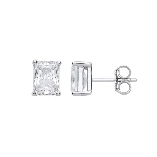 Silver CLEAR CZ Emerald Cut Stud Earrings