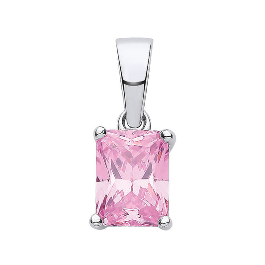 Silver PINK CZ Emerald Cut Pendant