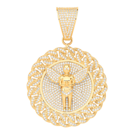 Y/G Angel Medallion  CZ Pendant