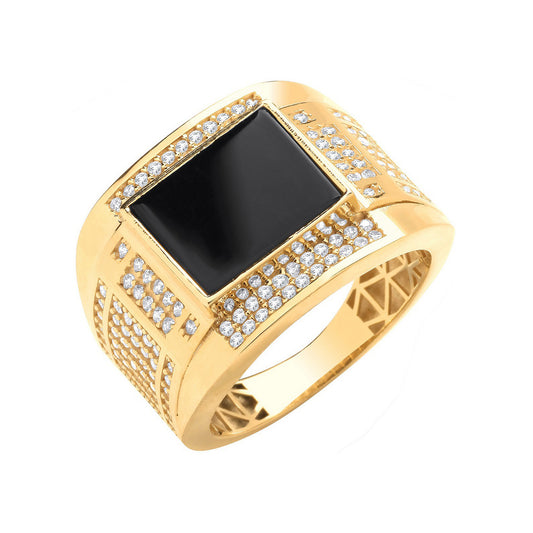 Y/G CZs & ONYX Square Gents Ring