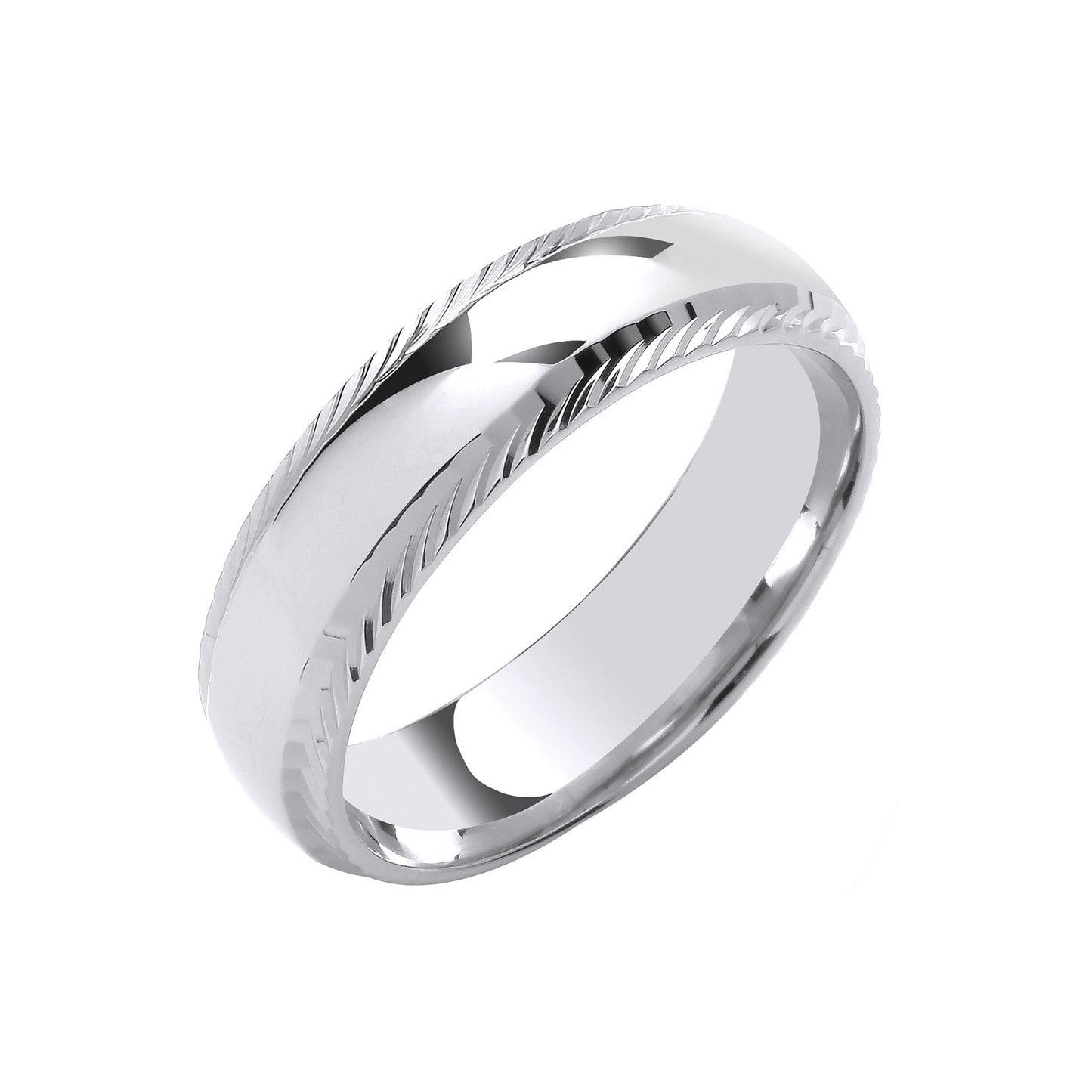 6mm Traditional Court Diamond Cut Edges Wedding Band