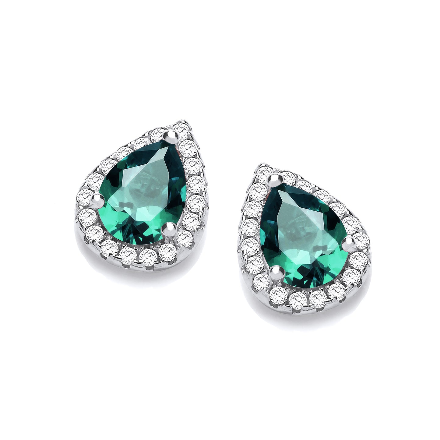 Teardrop Emerald Green Cz Stud Earrings
