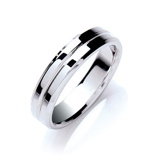 5mm Flat Court Bevelled Edge Centre Groove Polish Wedding Band