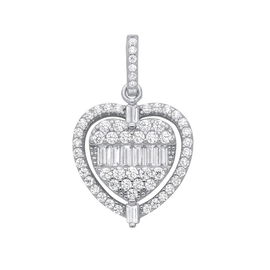 Silver Heart Halo Style CZ Pendant