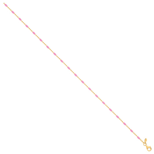 Silver YG Plated Pink Enamel Anklet