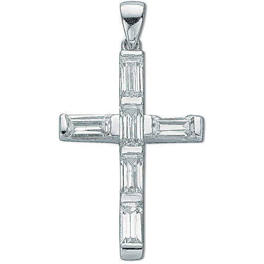 Silver Baguette Cut Cz Cross