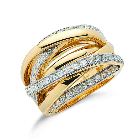 9ct Y/G 1.00ctw Diamond Crossover Ring