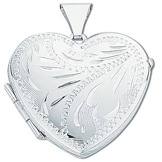 Silver Medium Engraved Heart Shaped Locket