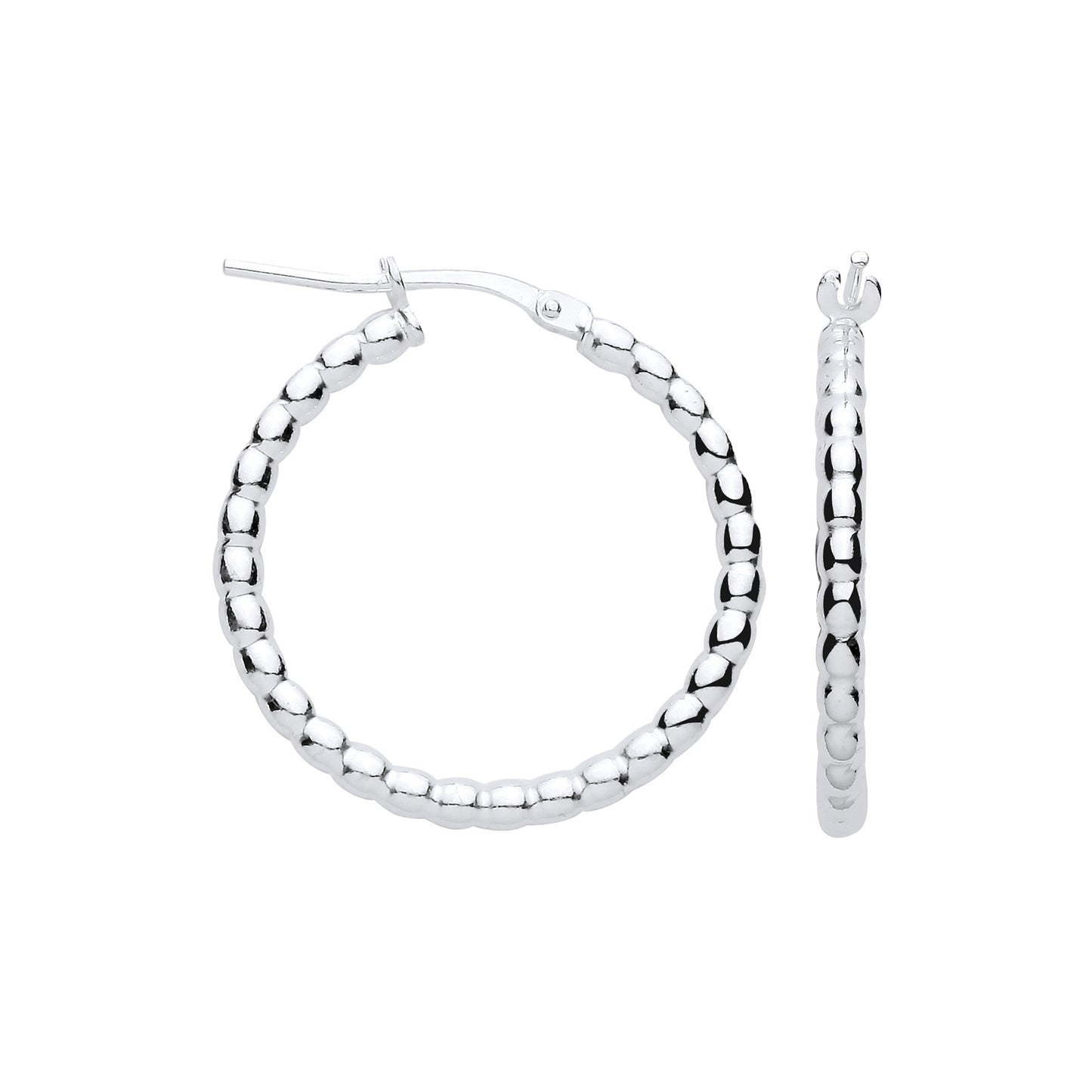 Silver Bead  25mm Hoop Earrings