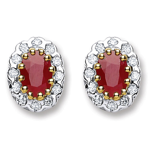 9ct Yellow Gold 0.20ct Diamond & 1.20ct Ruby Stud Earrings