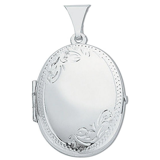 Silver Medium Engraved Oval Shaped Locket