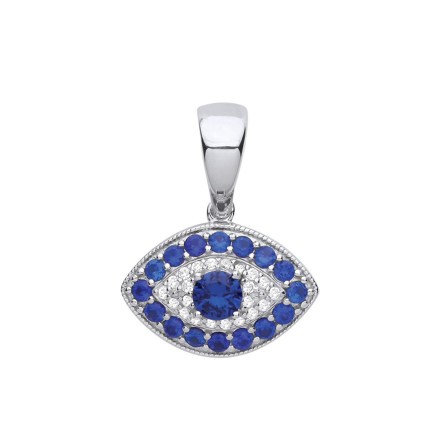 Silver Evil Eye Blue CZs Pendant