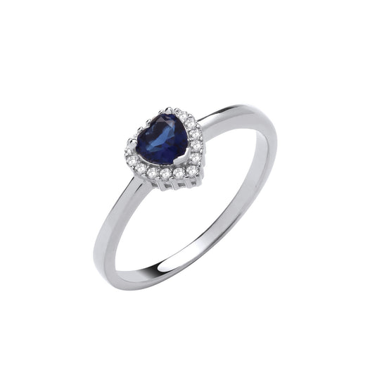 Silver Blue CZ Heart Ring