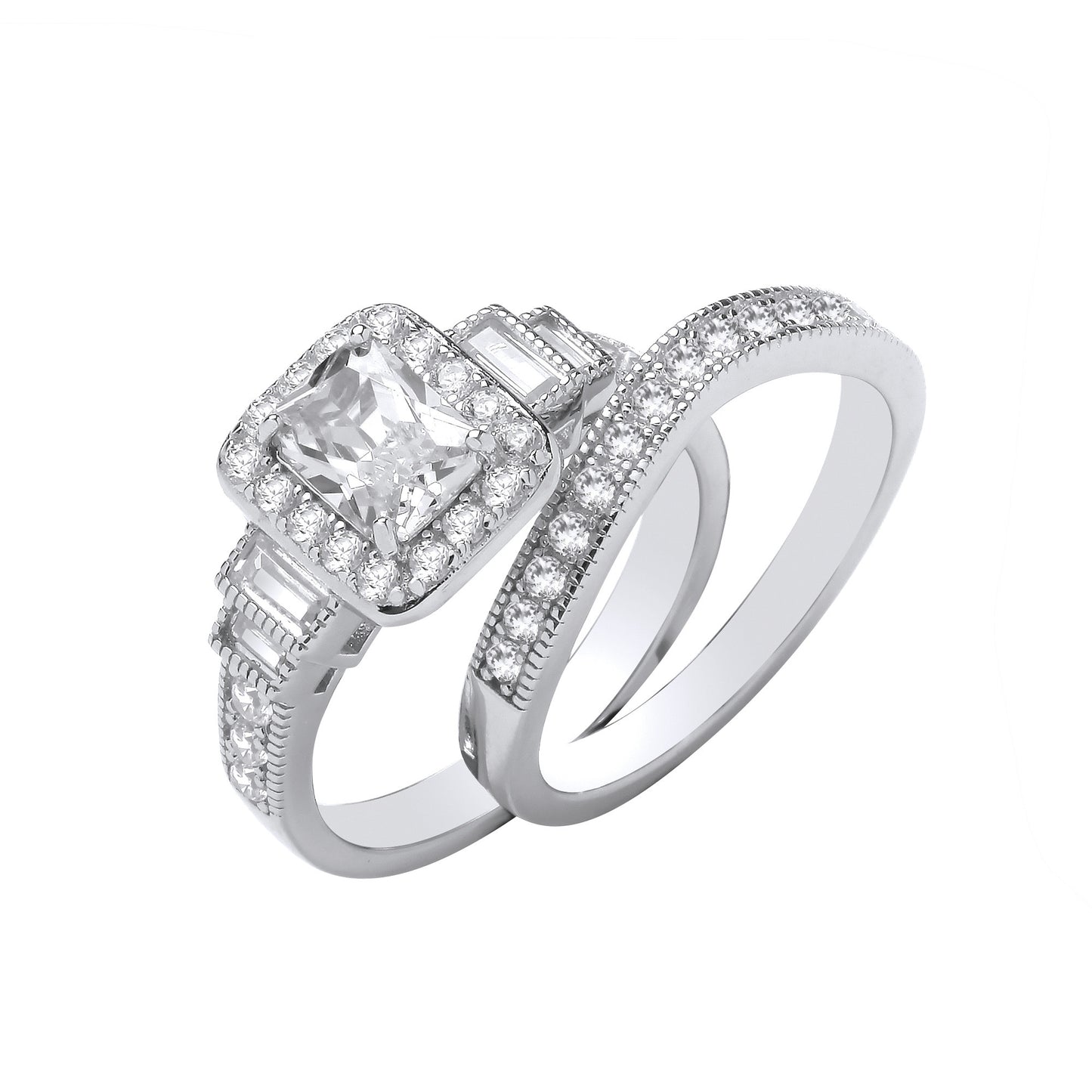 Silver Emerald Centre CZ Fancy Bridal Set Rings