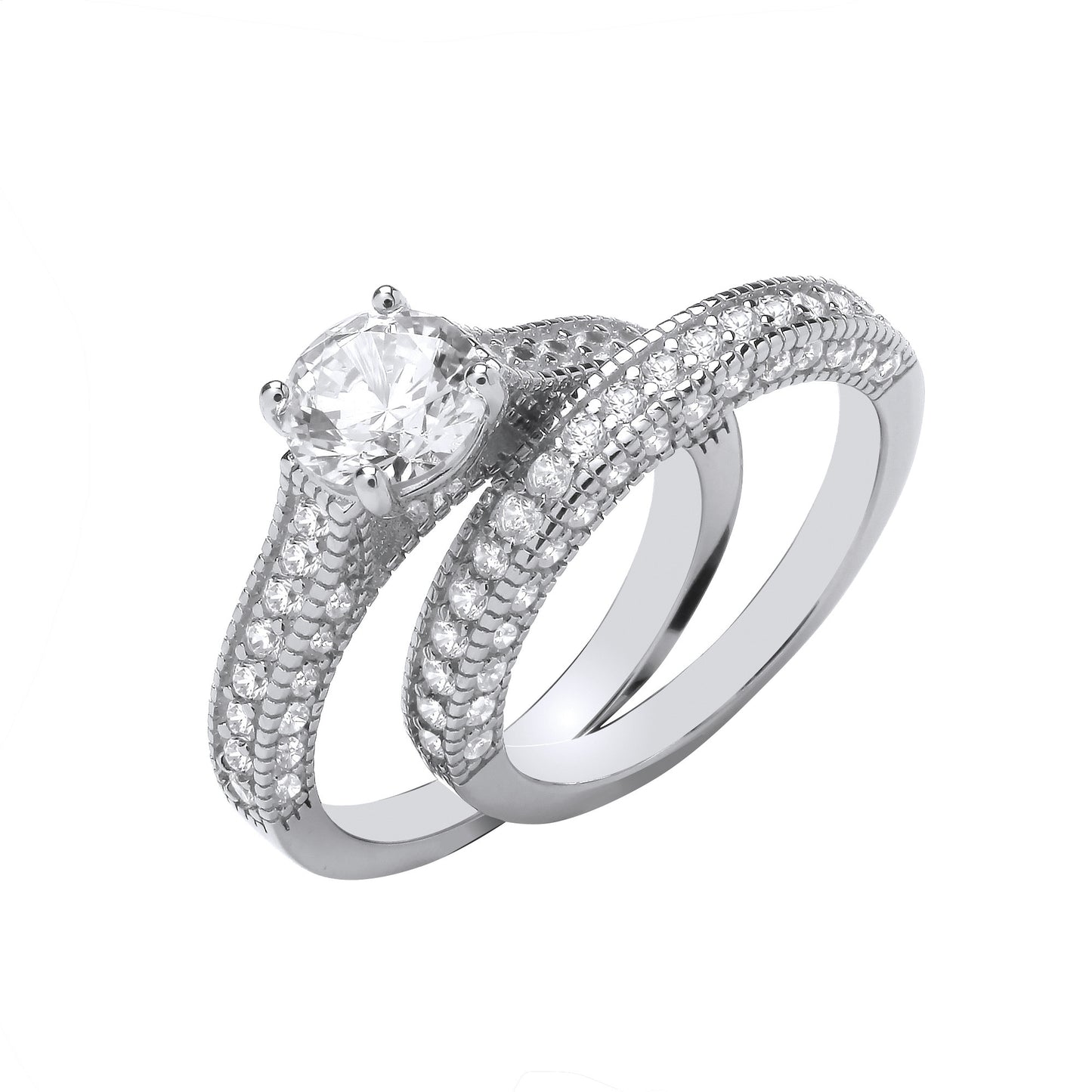 Silver Bridal Set S/S Fancy Half ET Rings