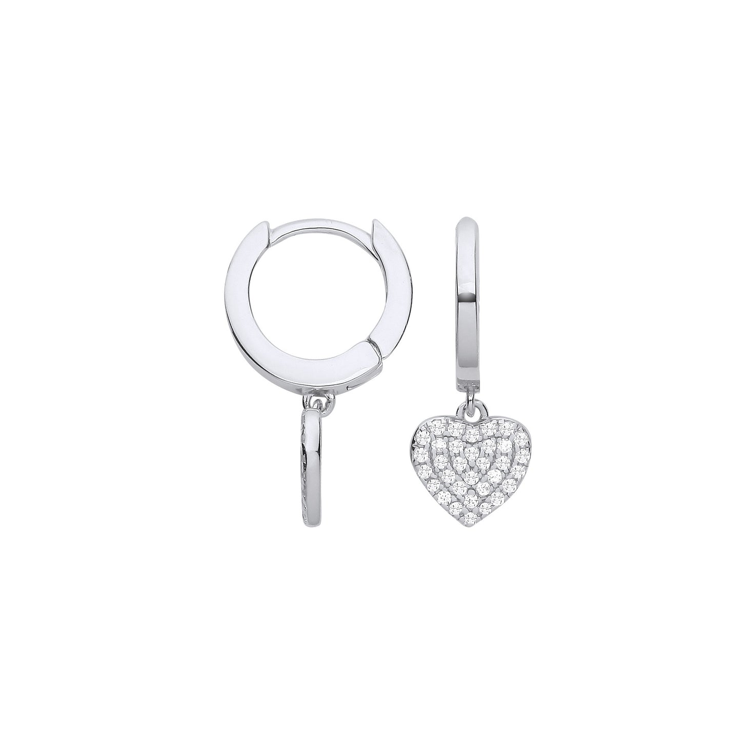 Silver CZ Heart Hinged Huggies