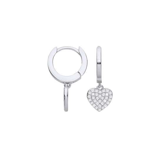 Silver CZ Heart Hinged Huggies