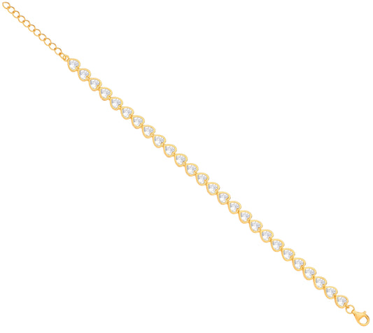 Silver YG Plated Heart CZ Rubover Tennis Bracelet