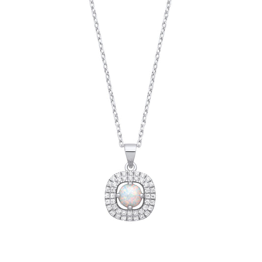 Silver Opal Halo Style Pendant with Chain