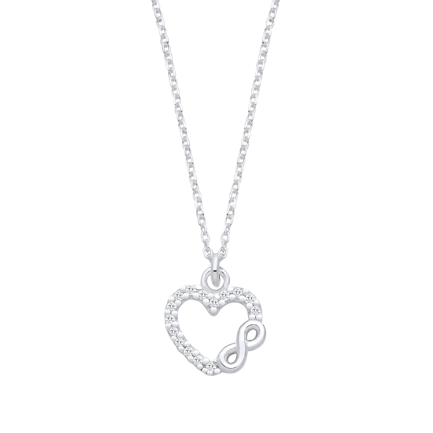 Silver CZ Heart Infinity Pendant Necklace